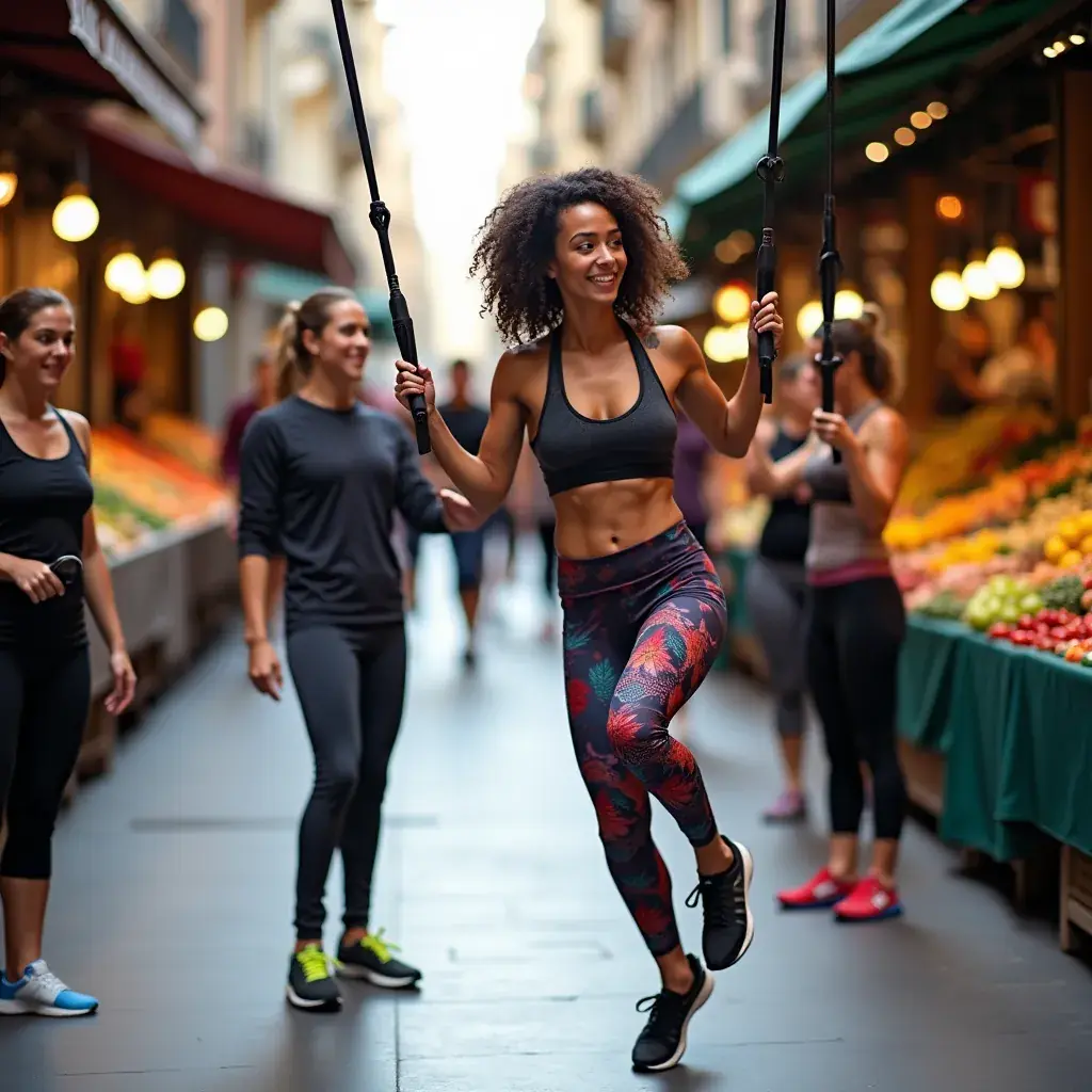 Entrenador demostrando la técnica correcta para un ejercicio con TRX.